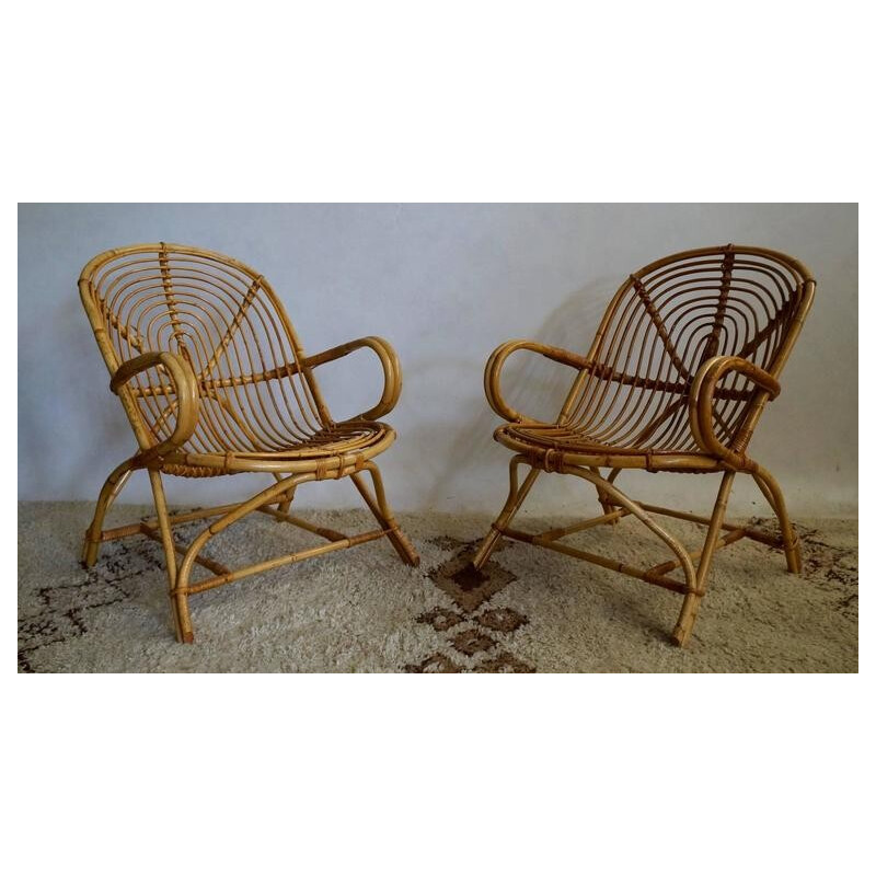 Set of 4 rattan armchairs - 1970s