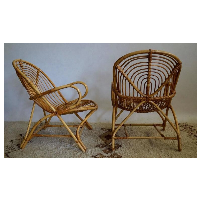 Set of 4 rattan armchairs - 1970s