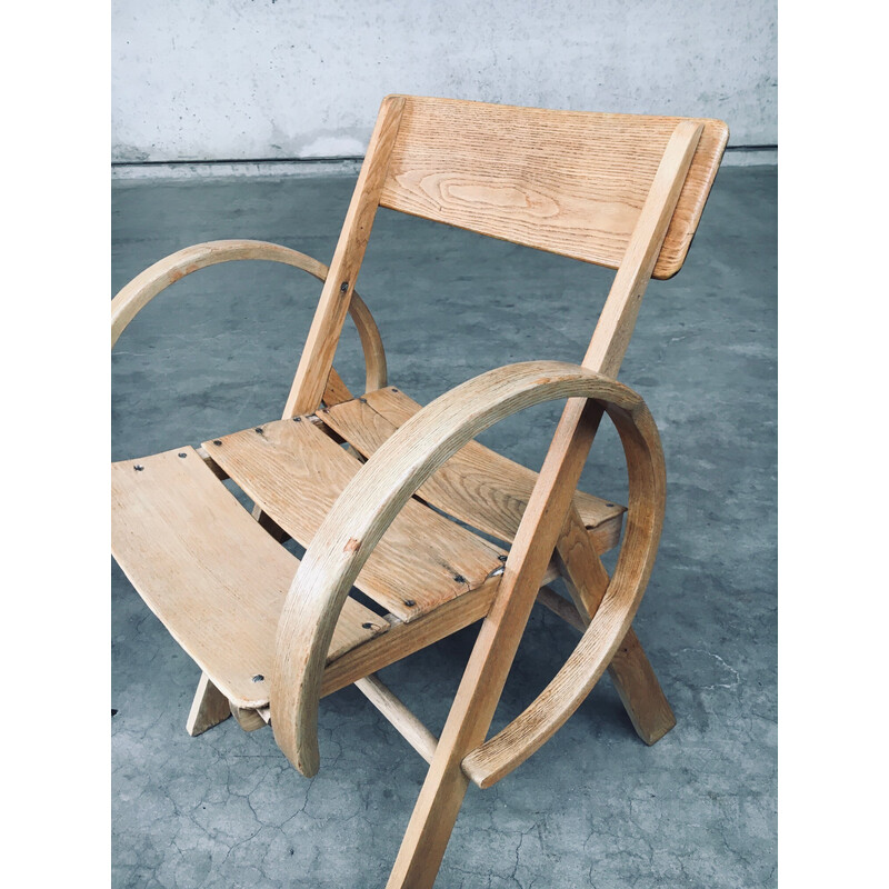 Pair of vintage French handmade oakwood armchairs, France 1950s