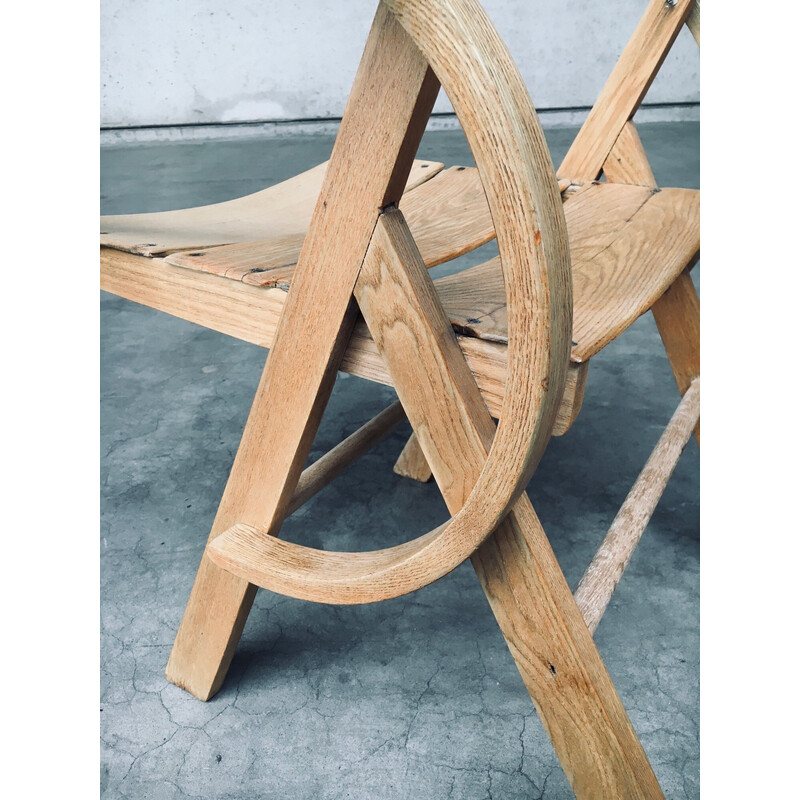 Pair of vintage French handmade oakwood armchairs, France 1950s