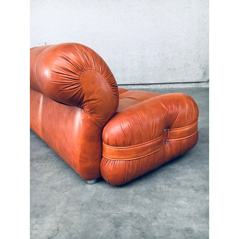 Mid century Italian leather 3 seat sofa, 1970s