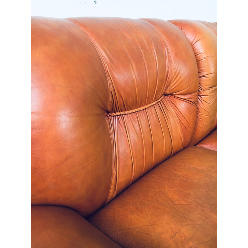 Mid century Italian leather 3 seat sofa, 1970s