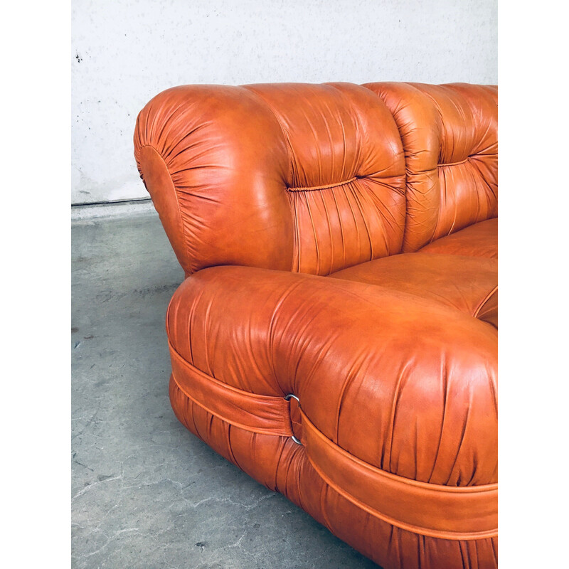 Mid century Italian leather 3 seat sofa, 1970s