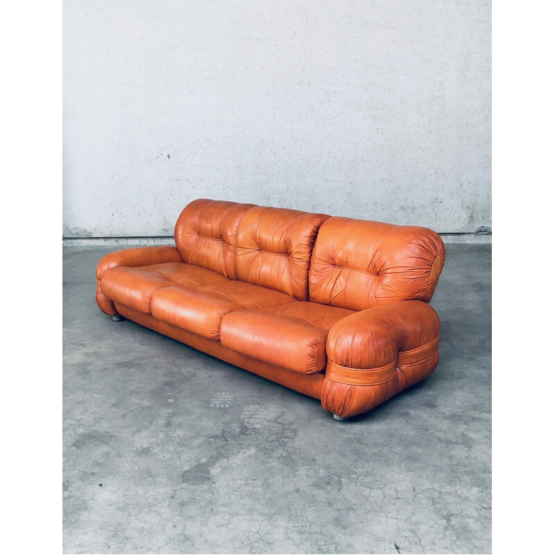 Mid century Italian leather 3 seat sofa, 1970s