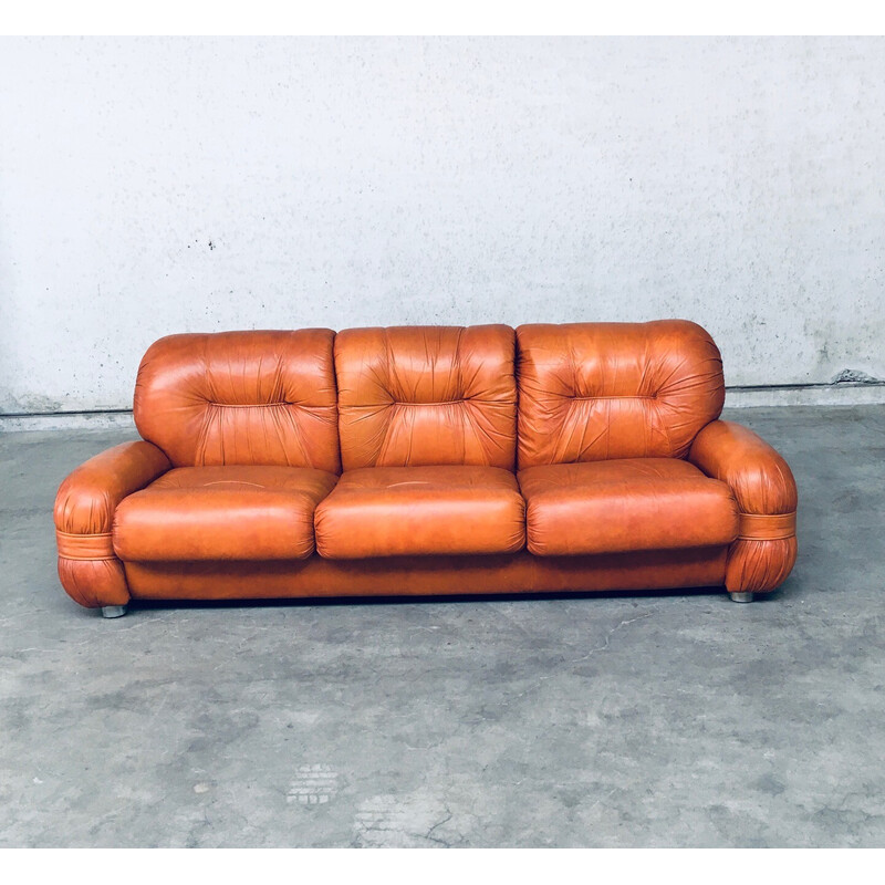 Mid century Italian leather 3 seat sofa, 1970s