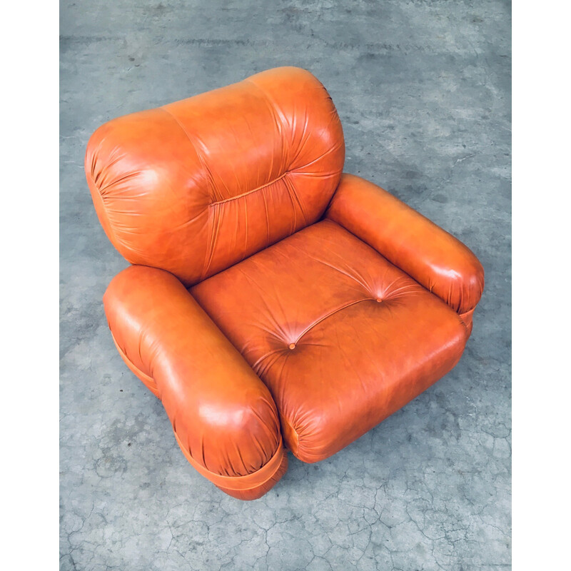 Pair of mid century Italian leather armchairs, 1970s