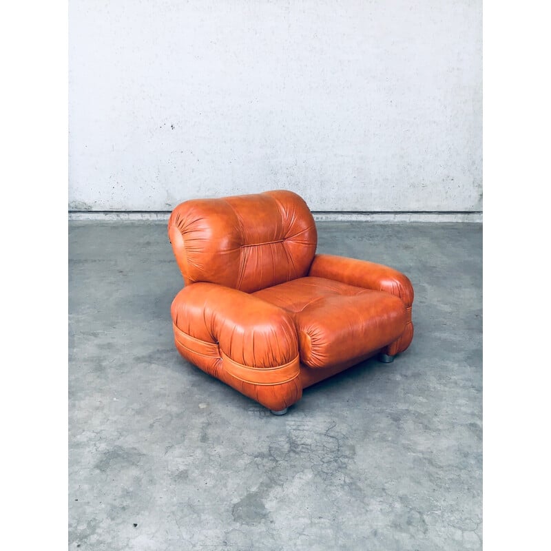 Pair of mid century Italian leather armchairs, 1970s