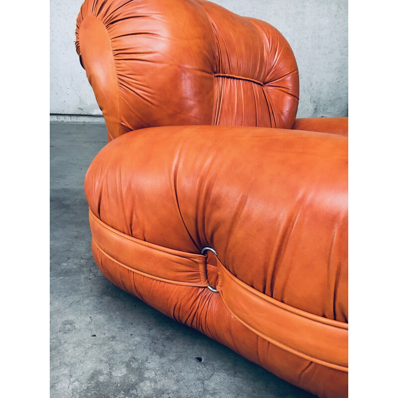 Pair of mid century Italian leather armchairs, 1970s