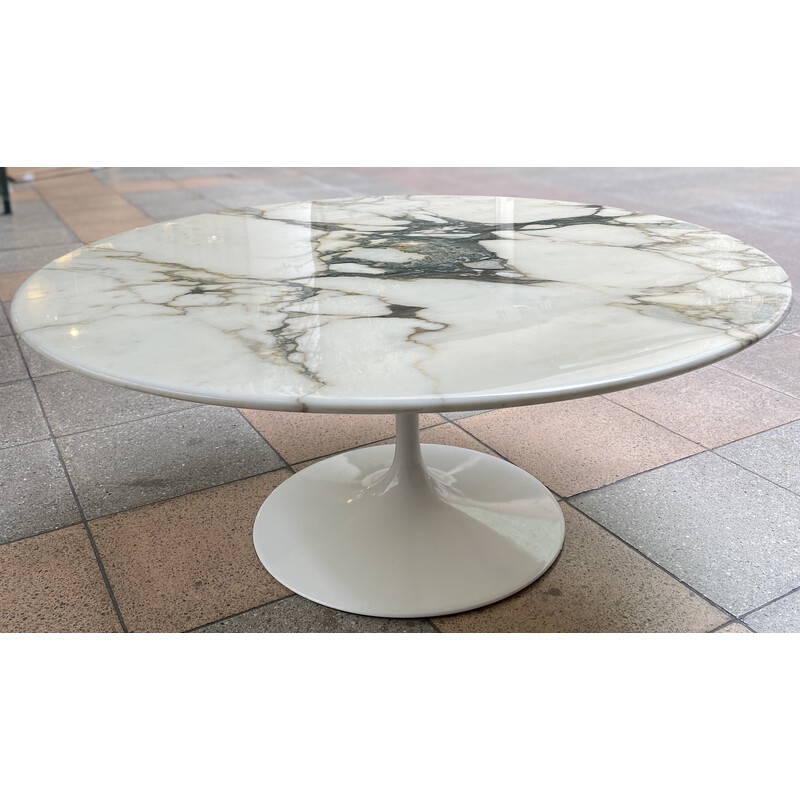 Mesa de centro circular vintage con tapa de mármol de Eero Saarinen para Knoll International