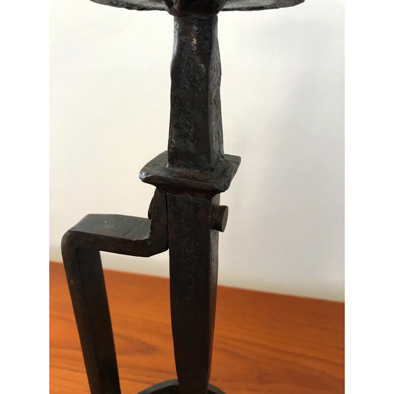 Pair of vintage Brutalist wrought iron candleholders, 1970