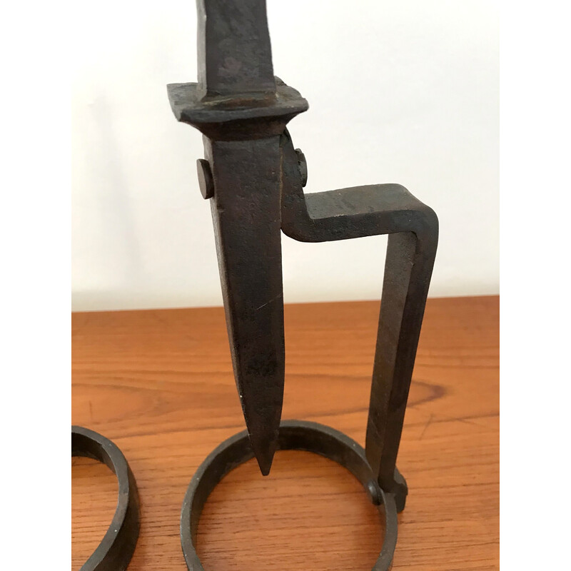 Pair of vintage Brutalist wrought iron candleholders, 1970