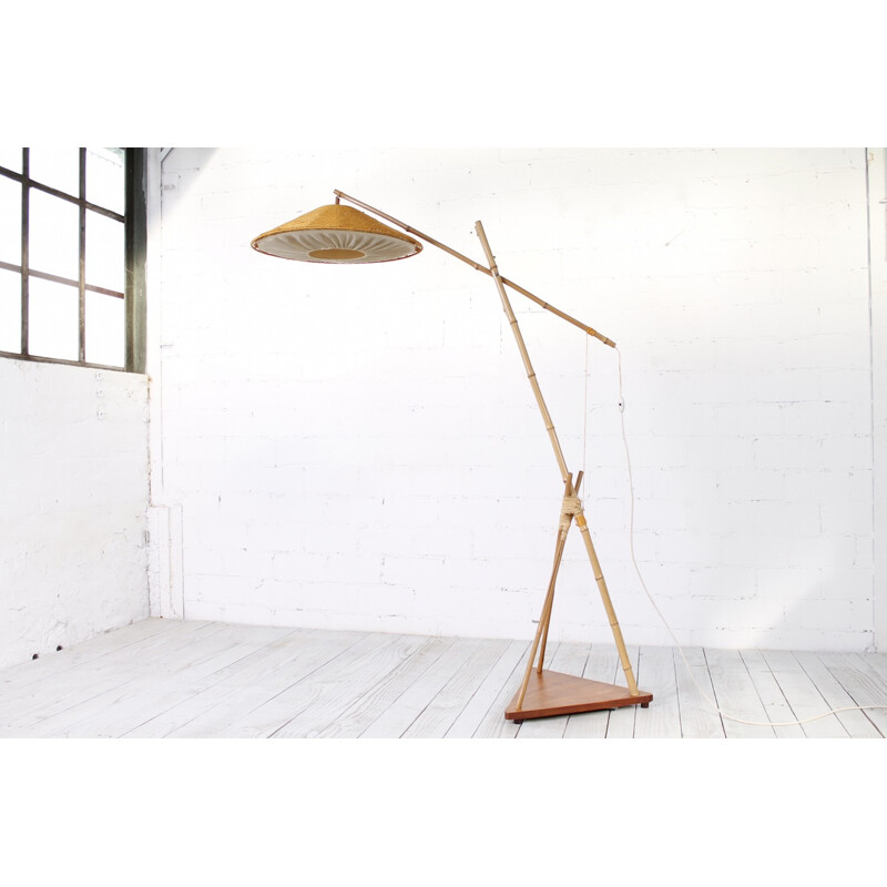 Vintage bamboo floor lamp from Munich - 1950s