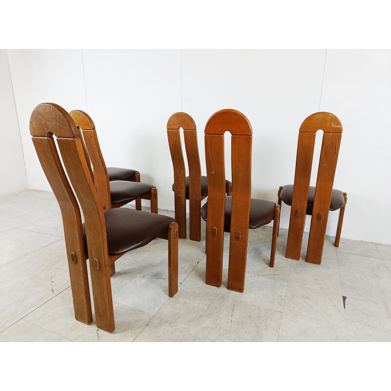Set of 6 vintage brutalist oakwood chairs, Belgium 1960