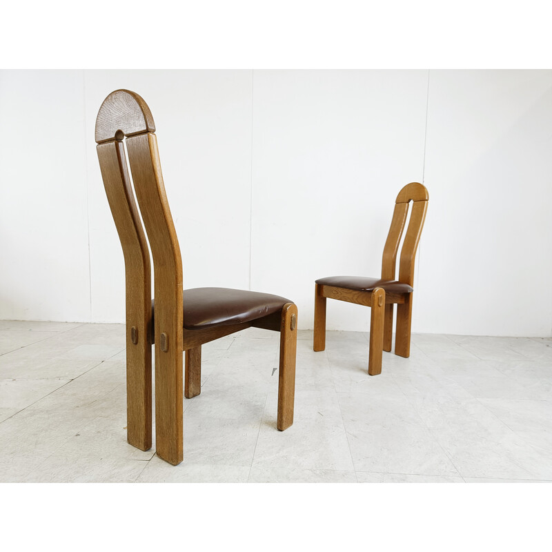 Conjunto de 6 cadeiras vintage brutalistas em carvalho, Bélgica 1960