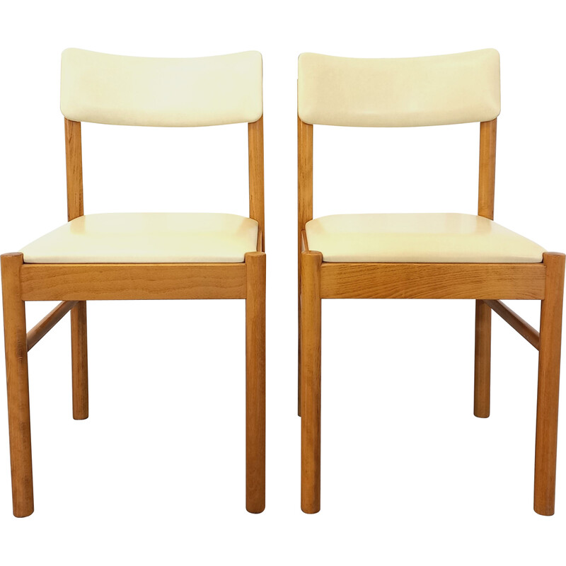 Pair of vintage Baumann chairs in wood and skai, 1970
