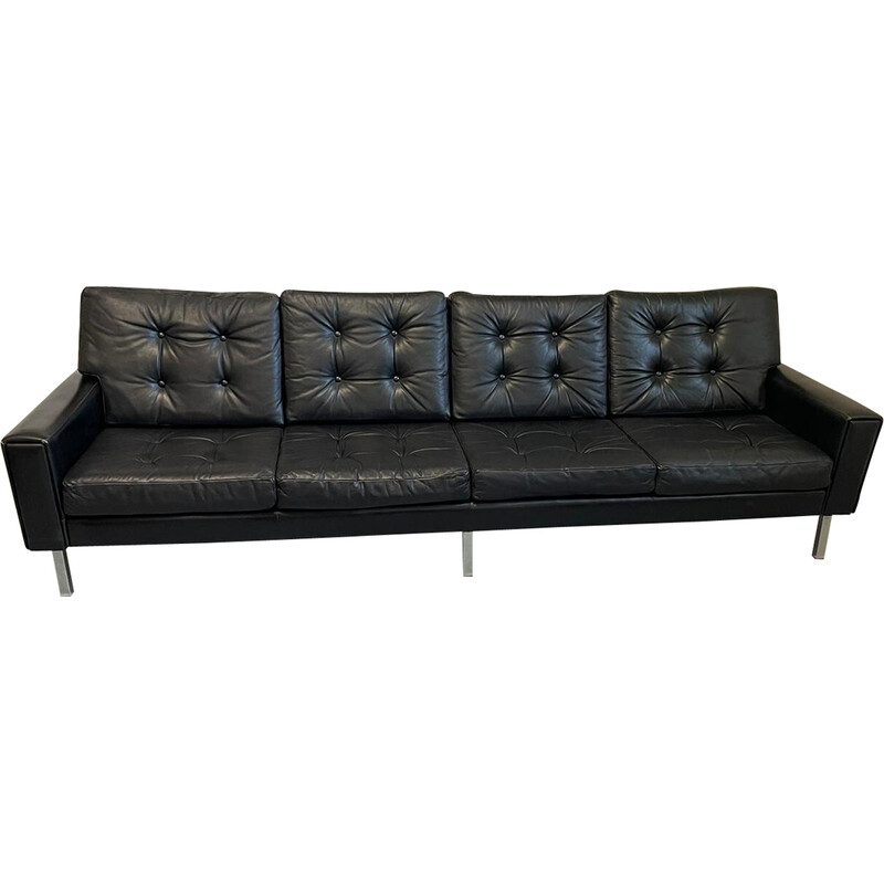 Vintage leather and steel sofa by Florence Knoll, Germany 1970