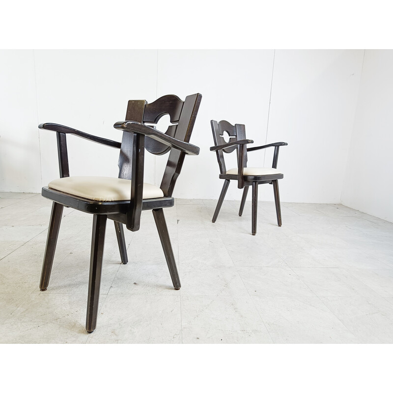 Ensemble de 8 chaises vintage brutalistes en bois ébonisées, 1960
