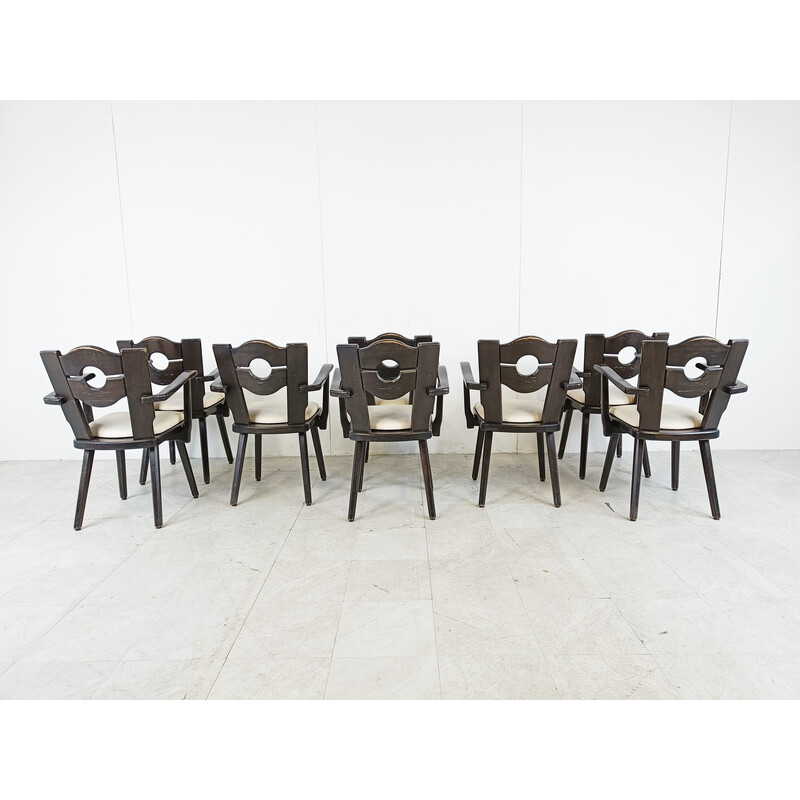 Ensemble de 8 chaises vintage brutalistes en bois ébonisées, 1960