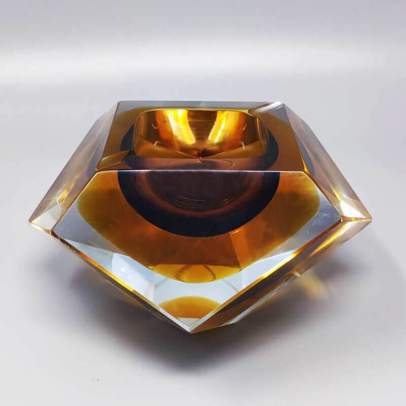 Vintage amber glass ashtray by Flavio Poli for Seguso, Italy 1960