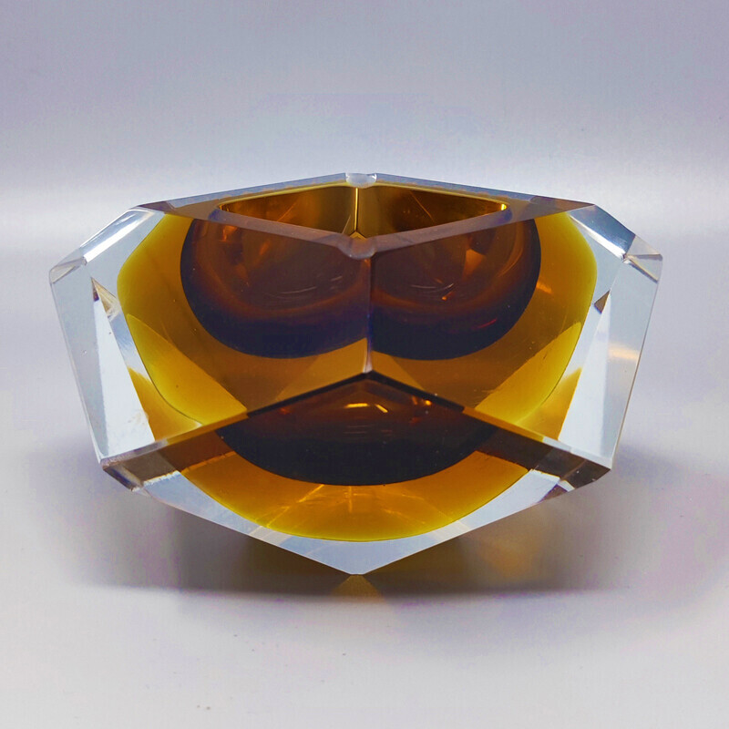 Vintage amber glass ashtray by Flavio Poli for Seguso, Italy 1960