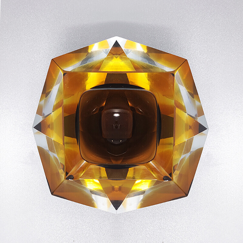 Vintage amber glazen asbak door Flavio Poli voor Seguso, Italië 1960