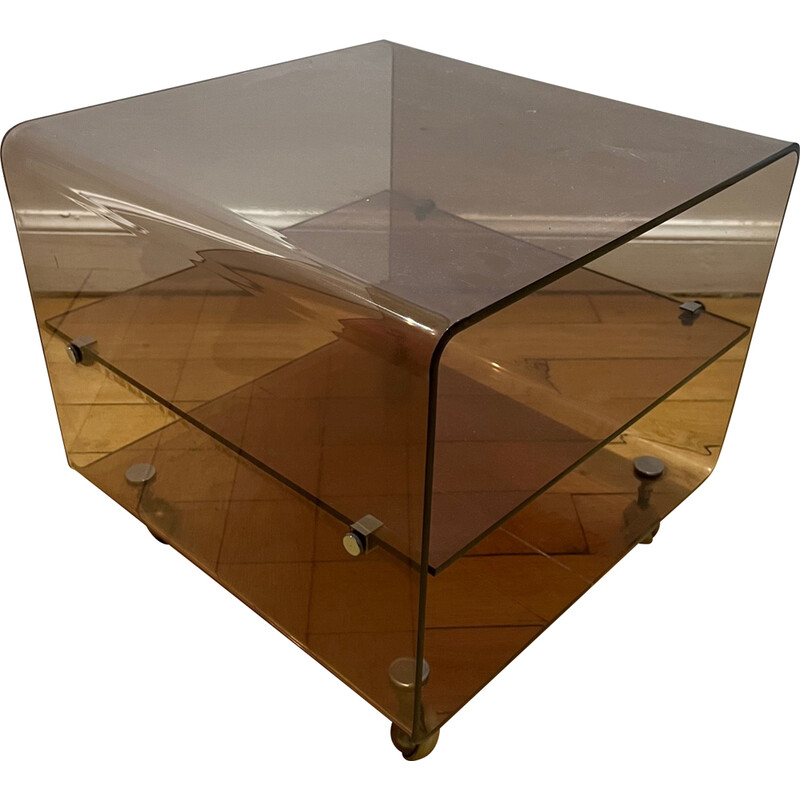 Mesa de apoio vintage em plexiglas com rodas de Michel Dumas para Roche Bobois, 1970