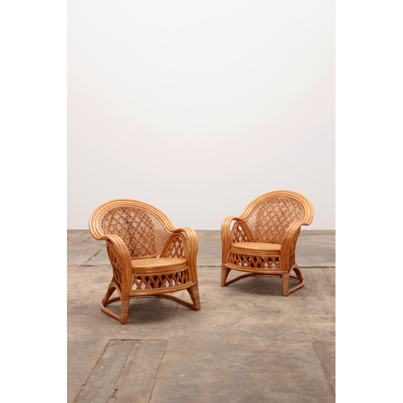 Pair of vintage bamboo armchairs, France 1960