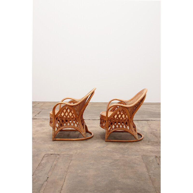 Pair of vintage bamboo armchairs, France 1960