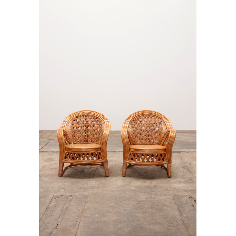 Pair of vintage bamboo armchairs, France 1960