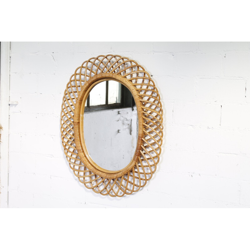 Huge Italian rattan mirror - 1950s