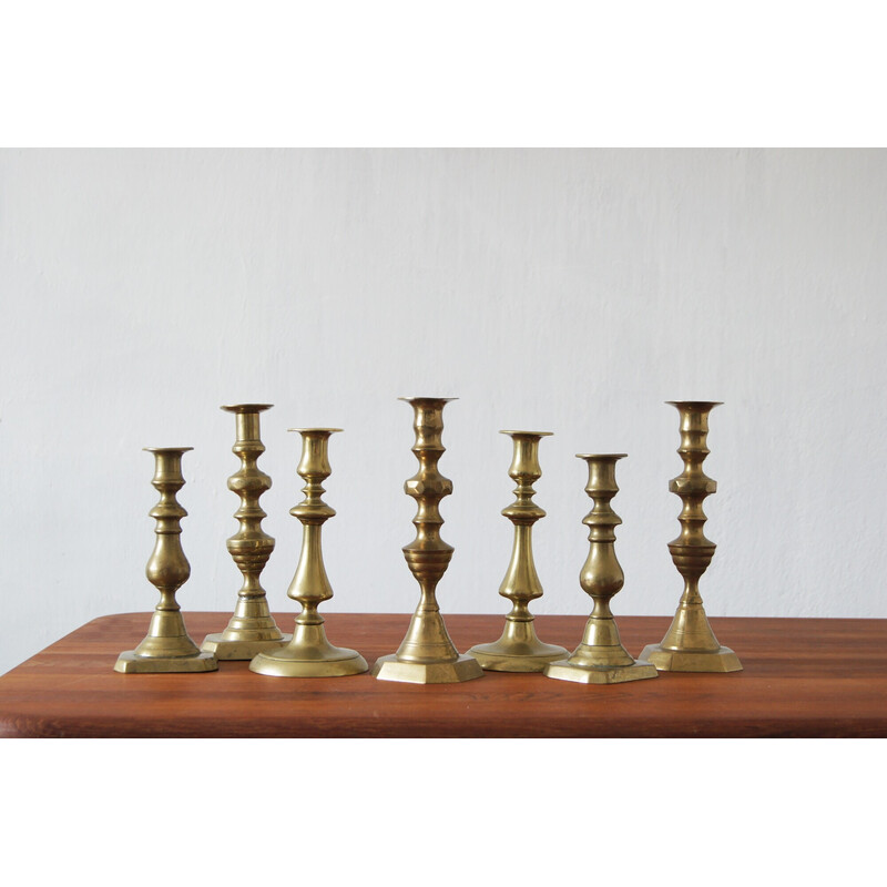 Set of 7 vintage brass candlesticks, 1960