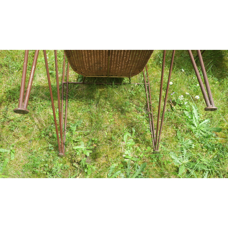 Ensemble de 4 chaises de jardin vintage en rotin et fer par Frederick Weinberg, USA 1960