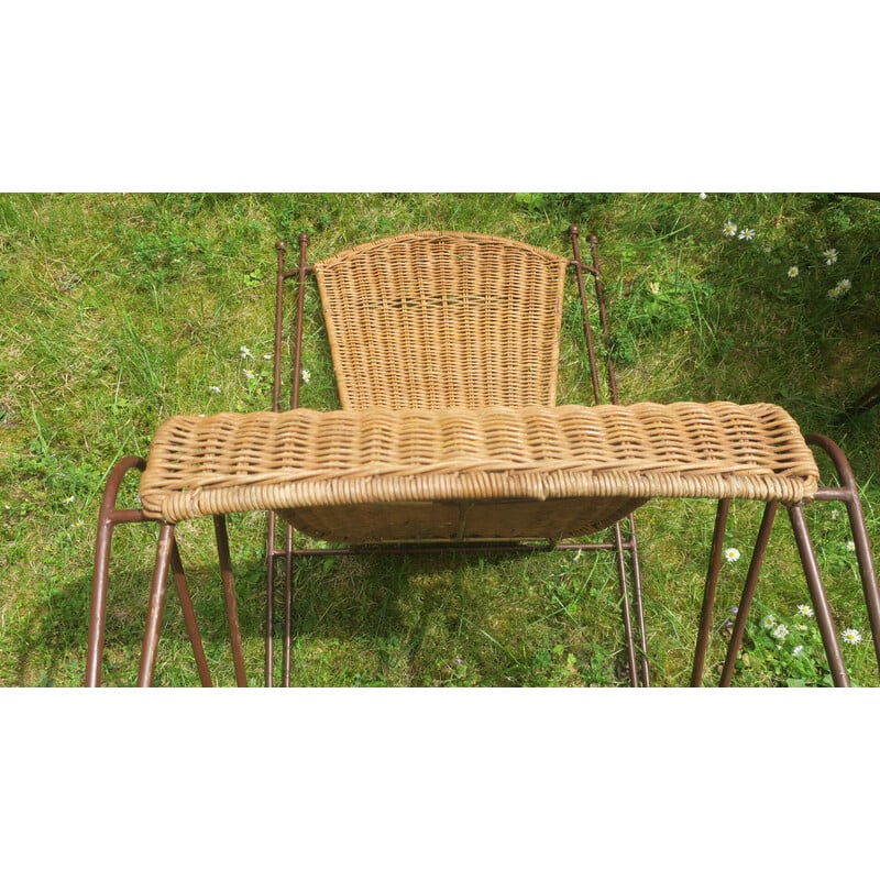 Set of 4 vintage rattan and iron garden chairs by Frederick Weinberg, USA 1960