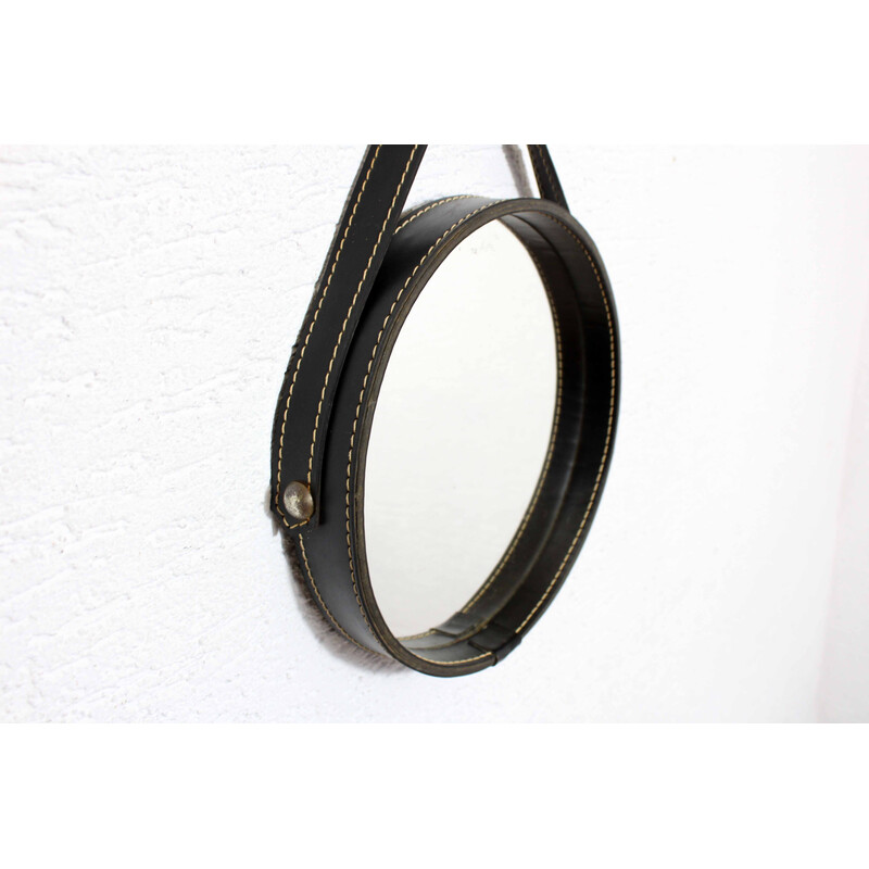 Vintage mirror with leather and strap, 1950