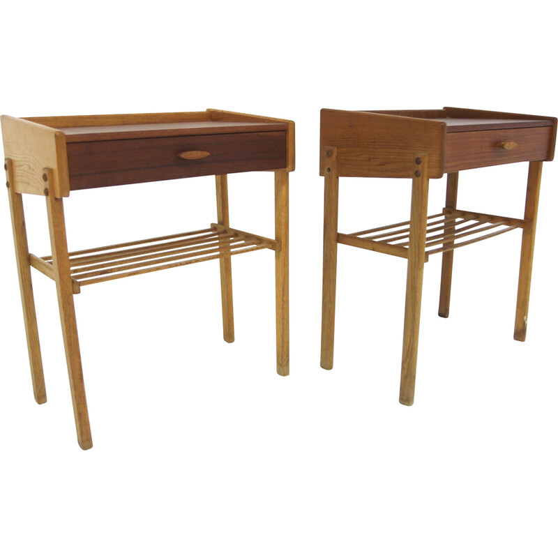 Pair of vintage teak and oakwood night stands, Sweden 1960