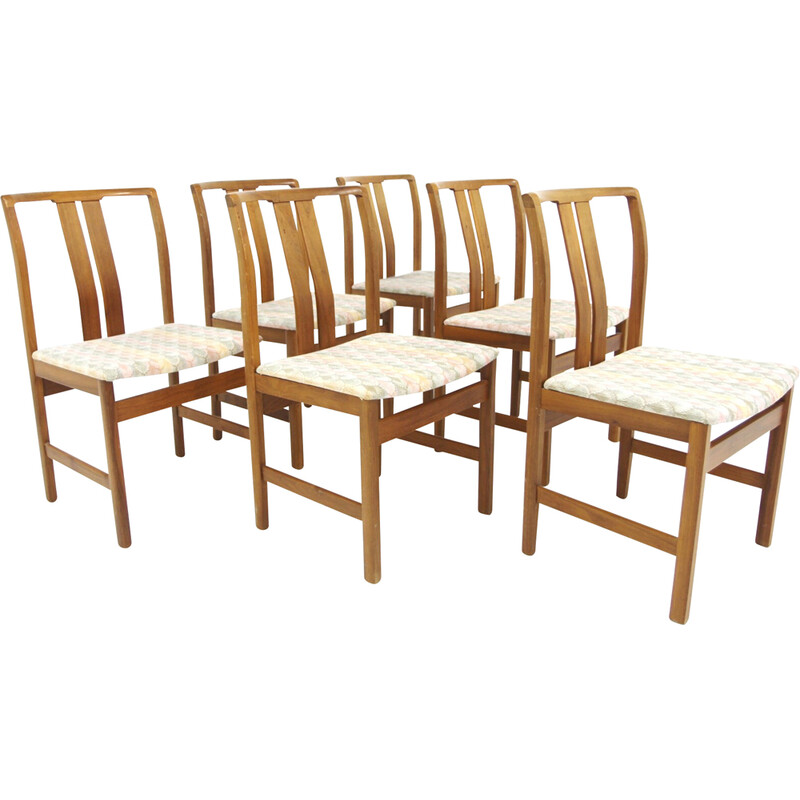 Set of 6 Scandinavian vintage walnut chairs, Sweden 1960