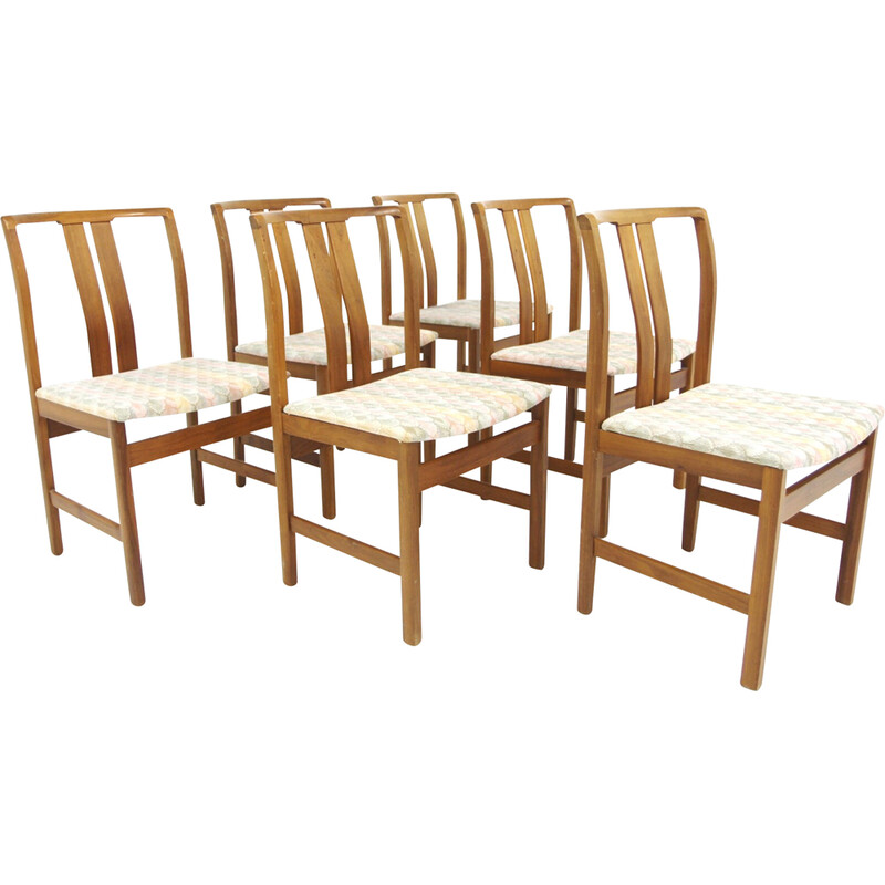 Set van 6 Scandinavische vintage notenhouten stoelen, Zweden 1960
