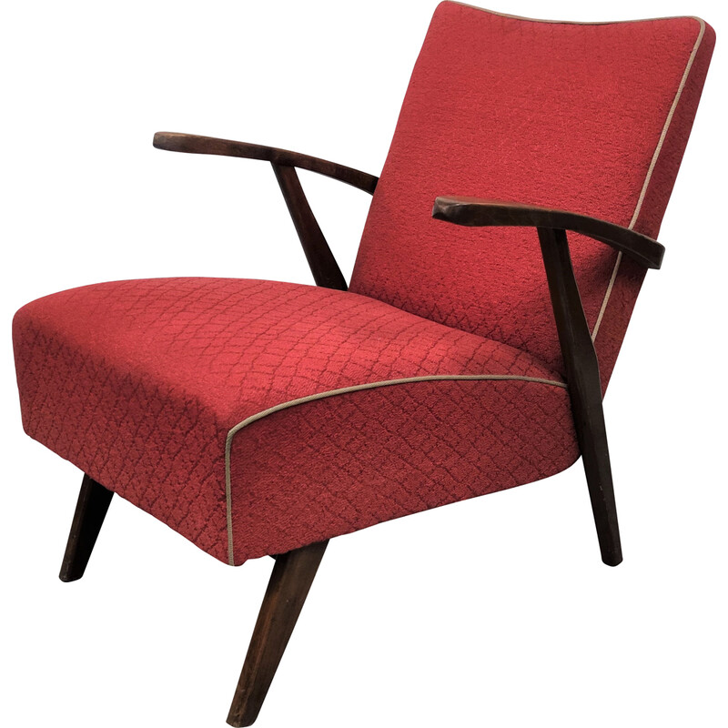 Vintage armchair in red by Halabala, Czechoslovakia 1950s