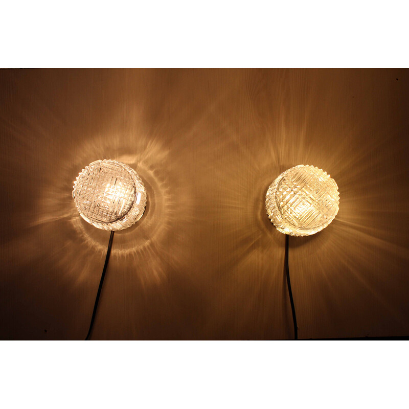 Pair of vintage glass wall lamps, 1970