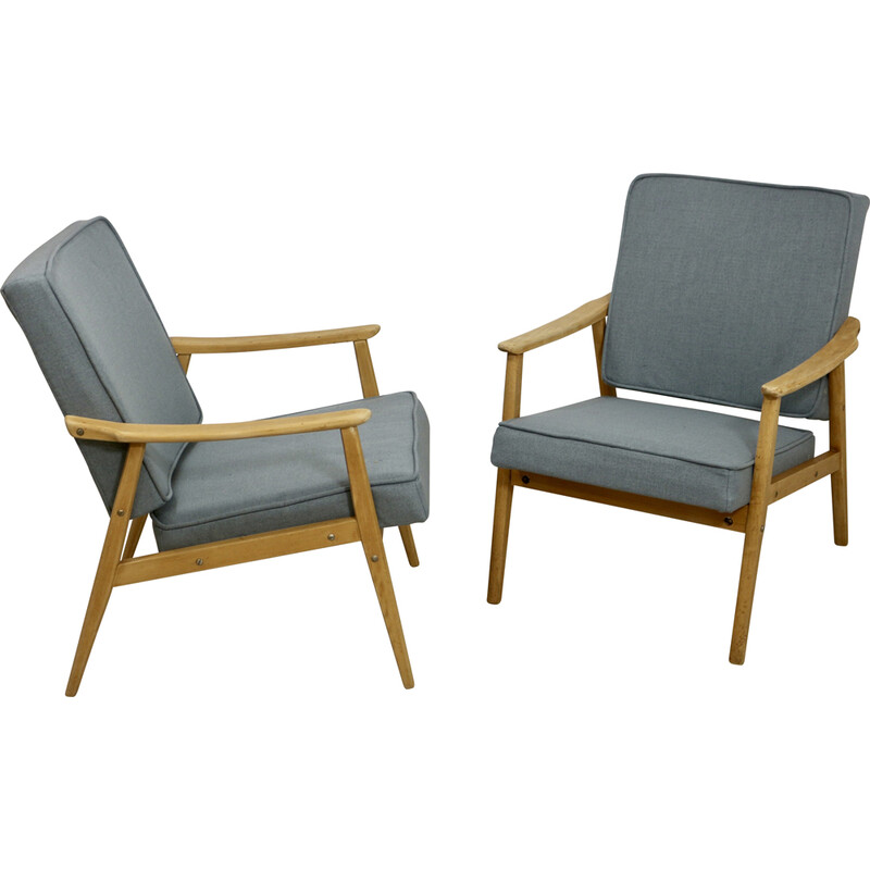 Pair of vintage beechwood armchairs, 1960