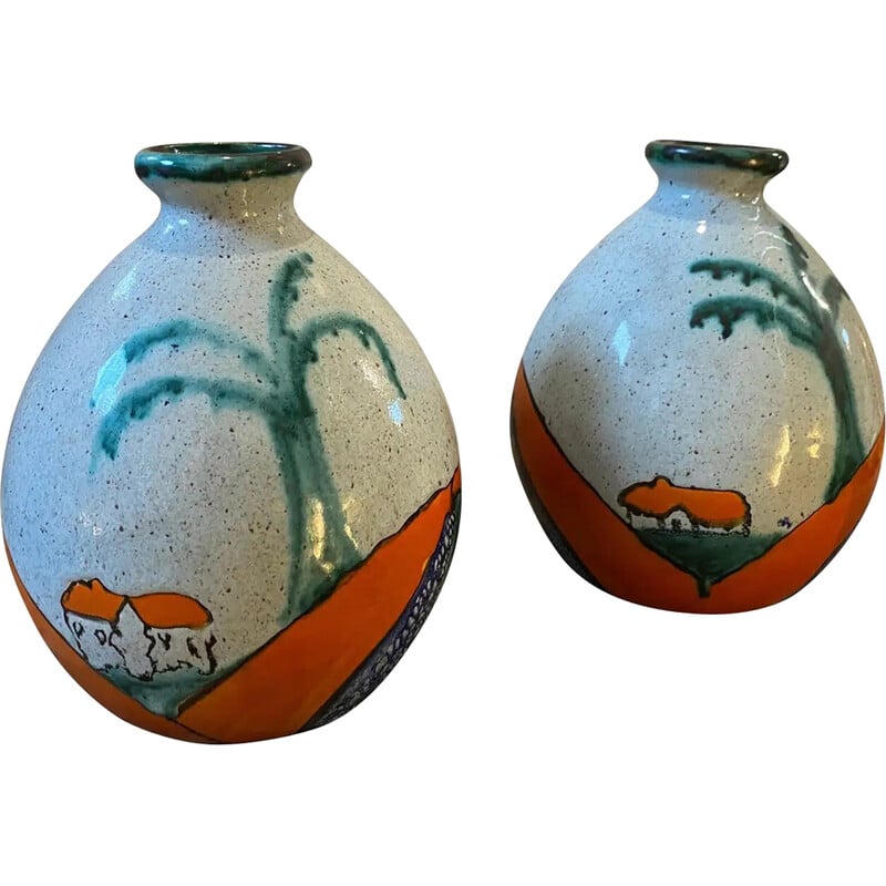 Ein Paar Vintage-Vasen aus Keramik, bemalt von Ceramique De Bruxelles, 1970