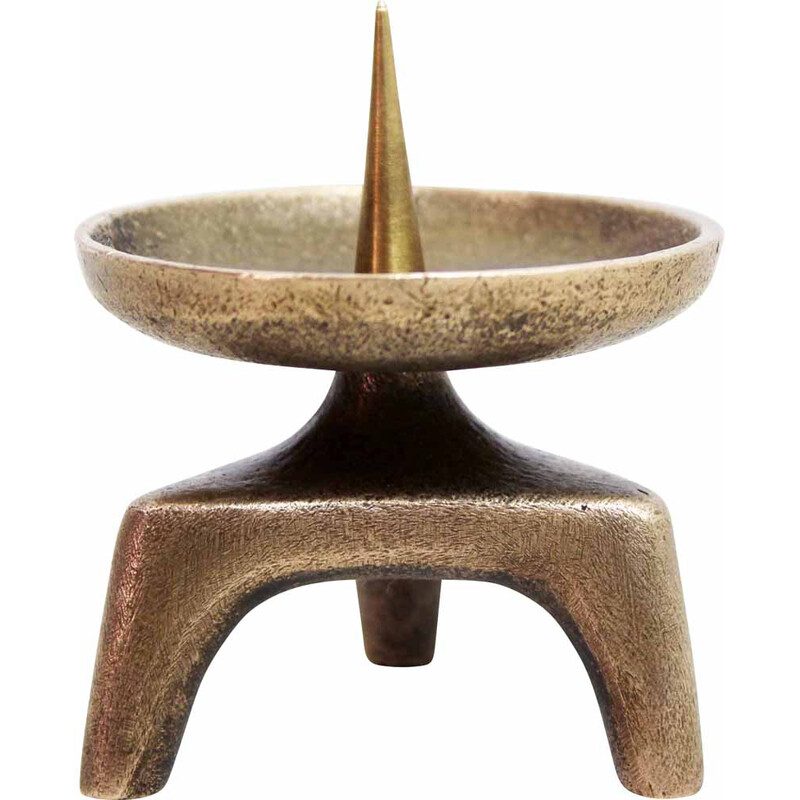 Candelabro brutalista vintage en bronce, 1960