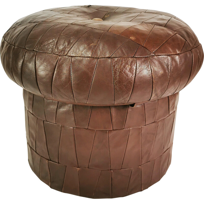 Vintage leather pouffe with storage, Germany 1970