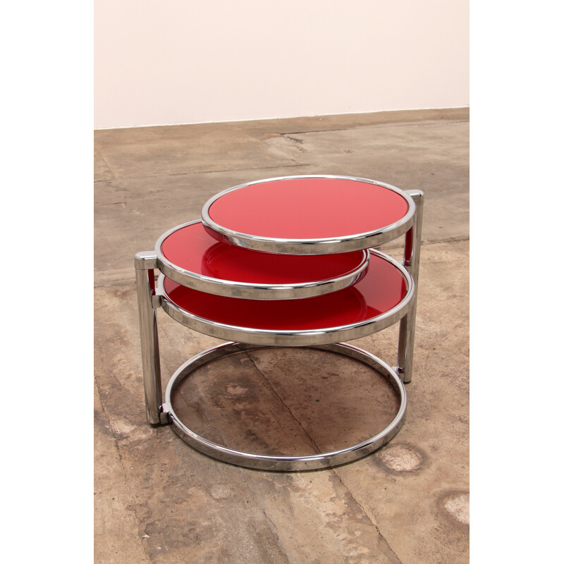 Vintage chrome coffee table with two rotating trays, France 1960