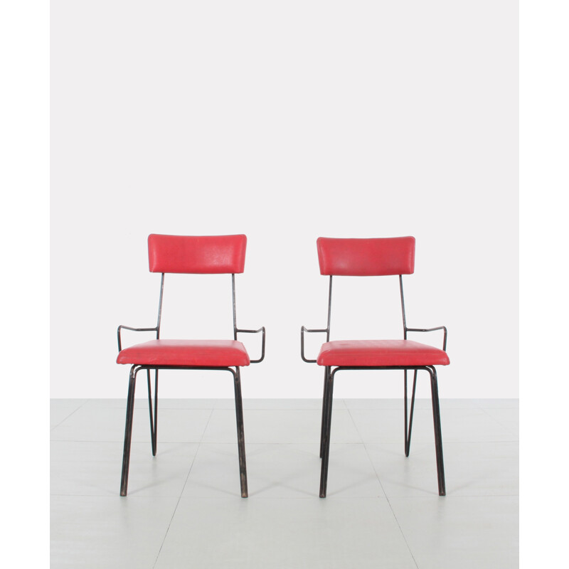 Paire de chaises rouges en métal, design soviétique - 1960
