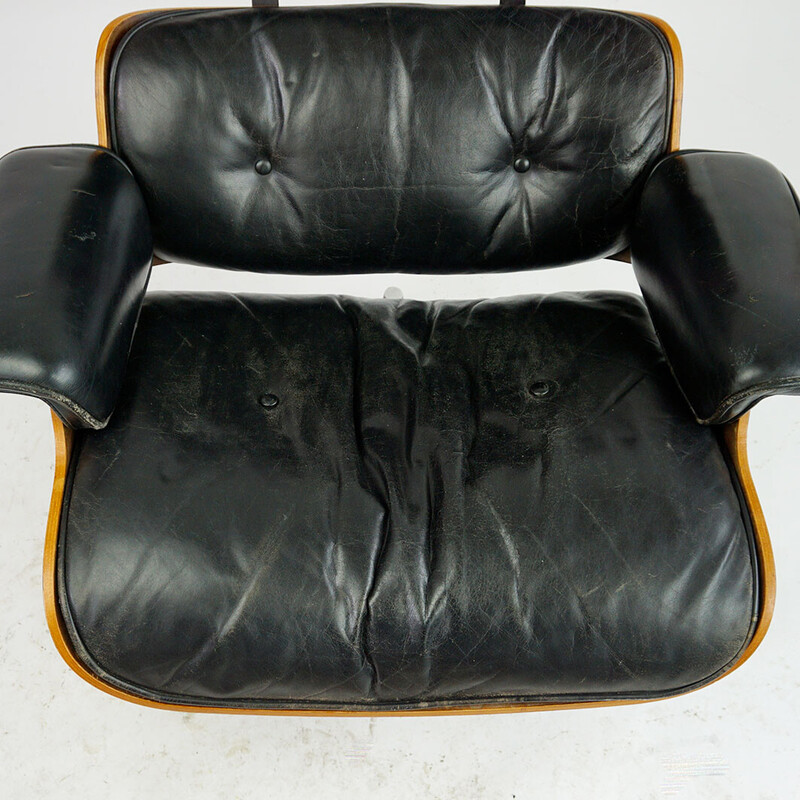 Sillón vintage de palisandro con reposapiés mod de Ray y Charles Eames para Herman Miller, 1956