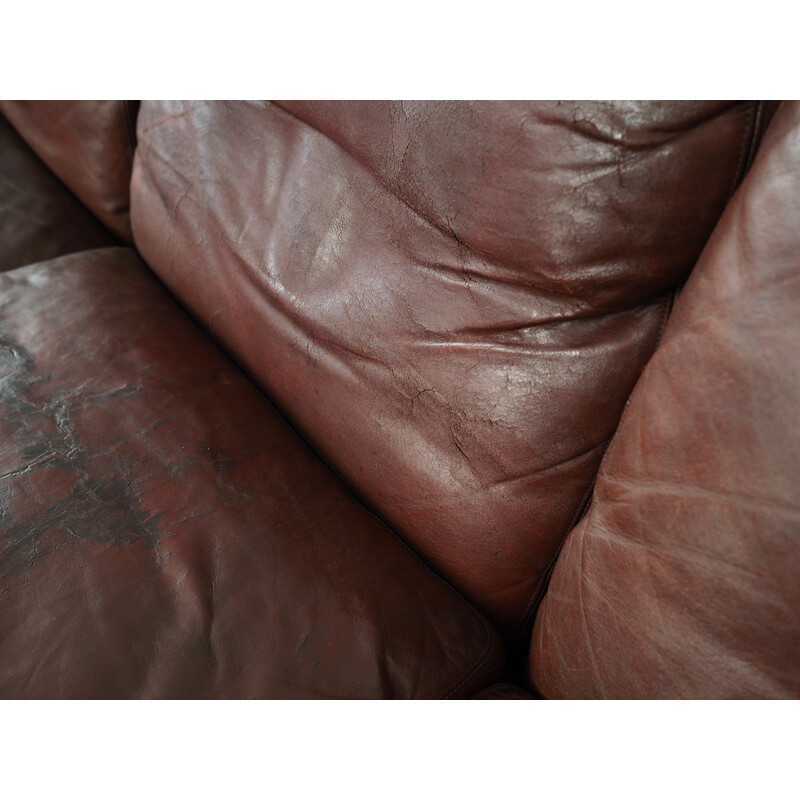 Vintage leather and wood sofa by Hans Olsen for Cs Møbler, Denmark 1960