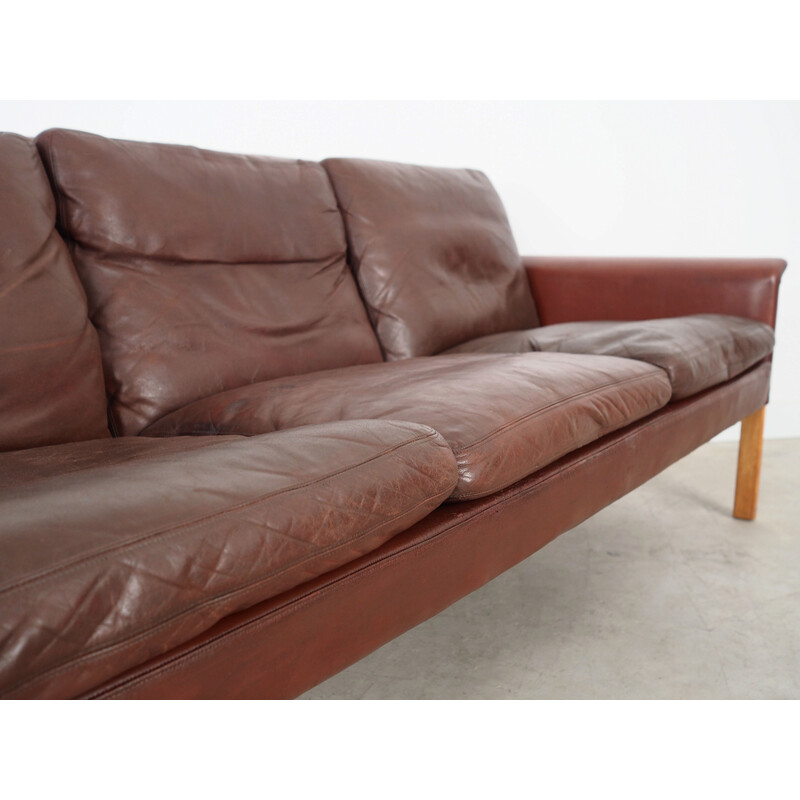 Vintage leather and wood sofa by Hans Olsen for Cs Møbler, Denmark 1960