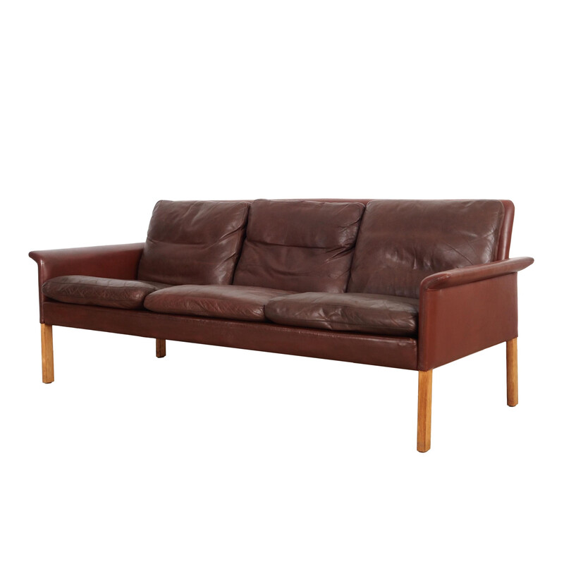 Vintage leather and wood sofa by Hans Olsen for Cs Møbler, Denmark 1960
