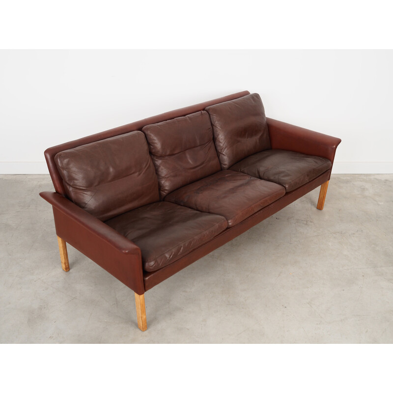 Vintage leather and wood sofa by Hans Olsen for Cs Møbler, Denmark 1960